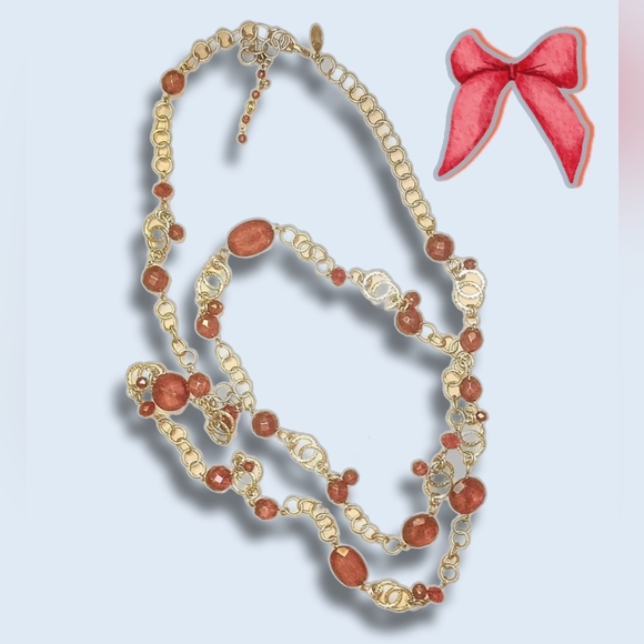 White House Black Market- EUC-RED&SILVER.CIRCLES-XTRA.LONG- NECKLACE - Picture 4 of 11